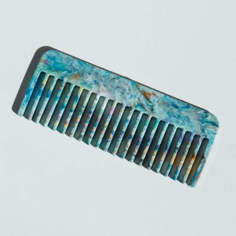 Recycled plastic wide-tooth hair comb in teal by Mull Club