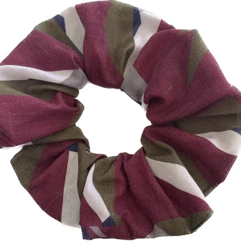 Organic cotton scrunchie in plum, cream, green and blue - Kate Whyley