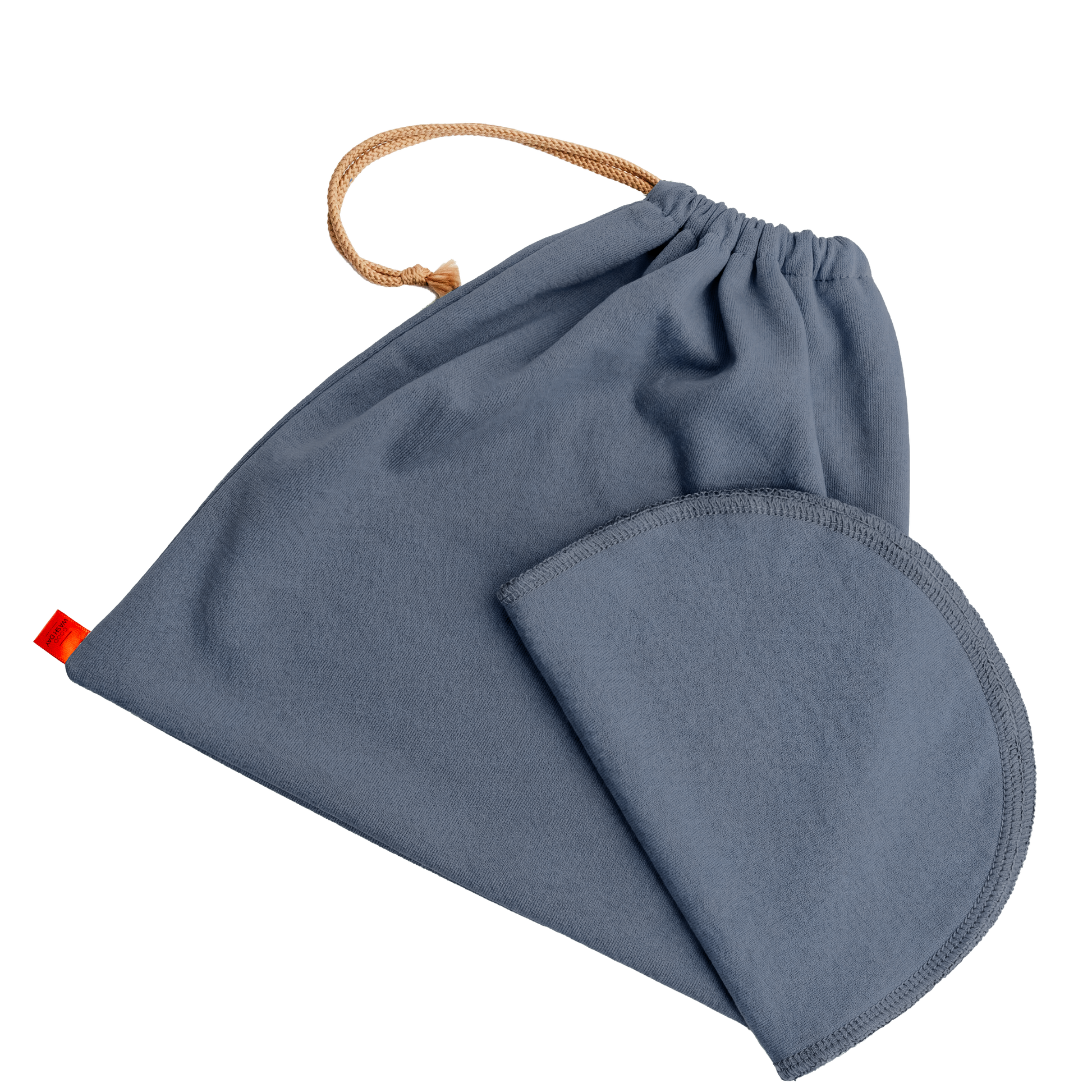 Large organic jersey cotton face cloths with matching drawstring wash bag in bluebell