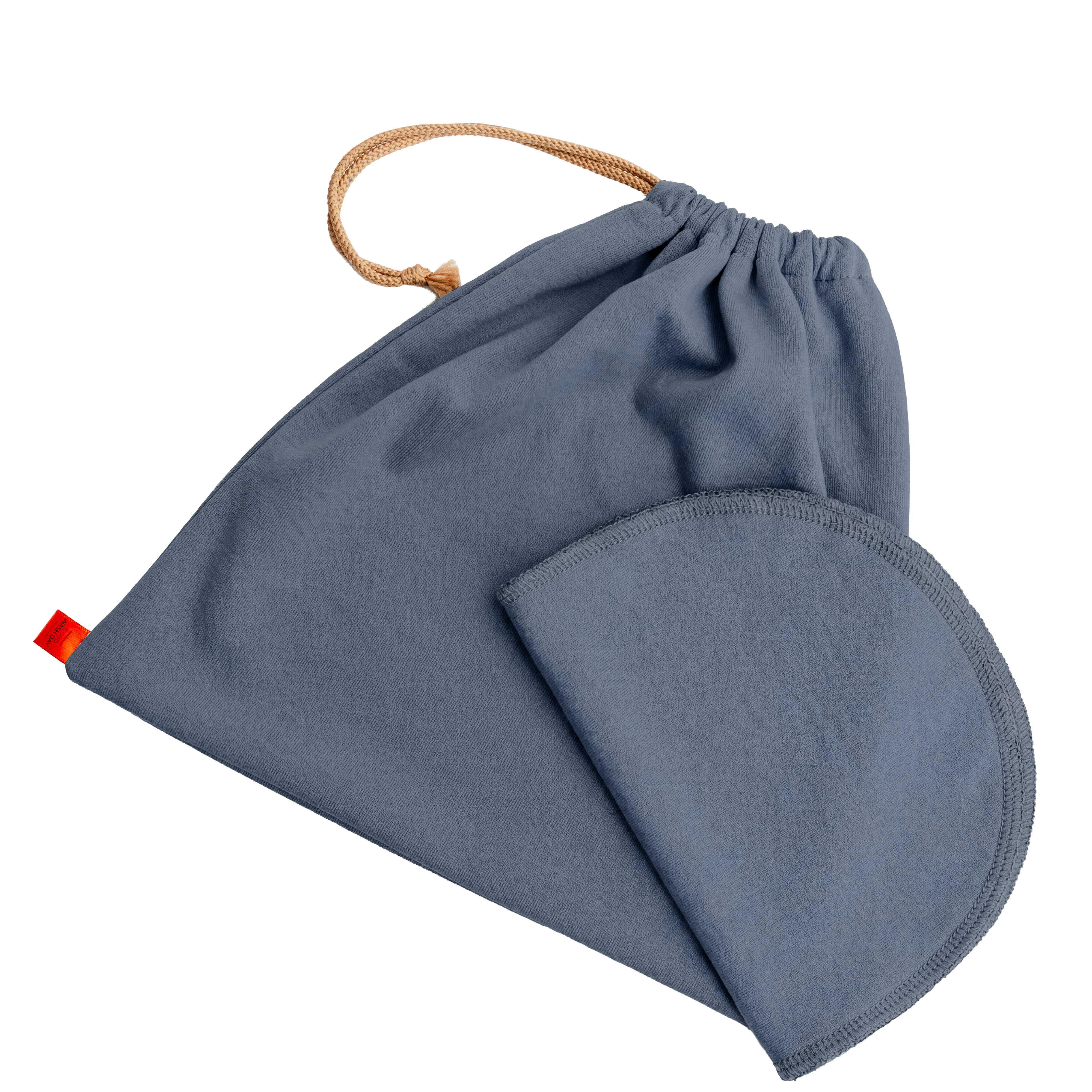 Large organic jersey cotton face cloths with matching drawstring wash bag in bluebell