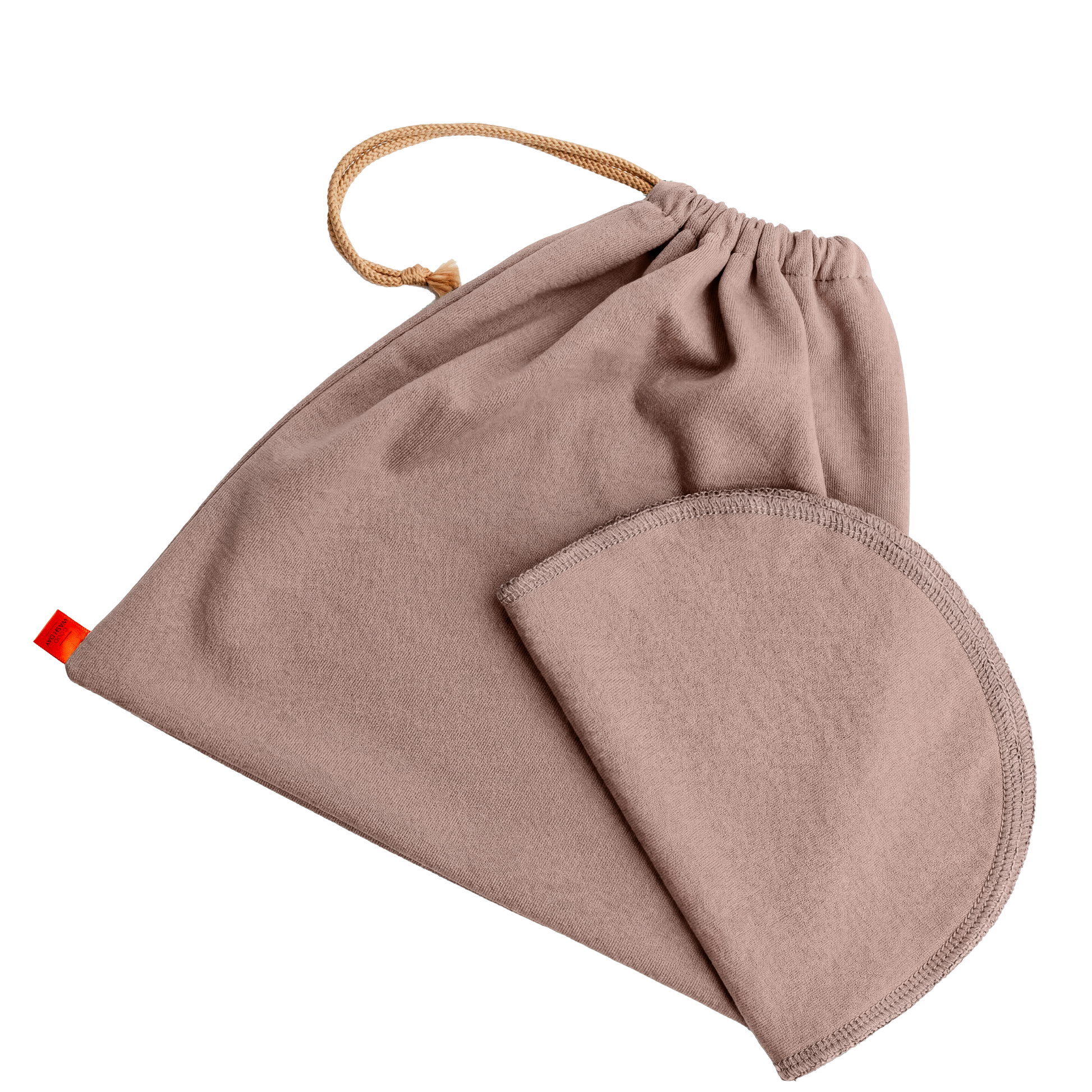 Large organic jersey cotton face cloths with matching drawstring wash bag in blush
