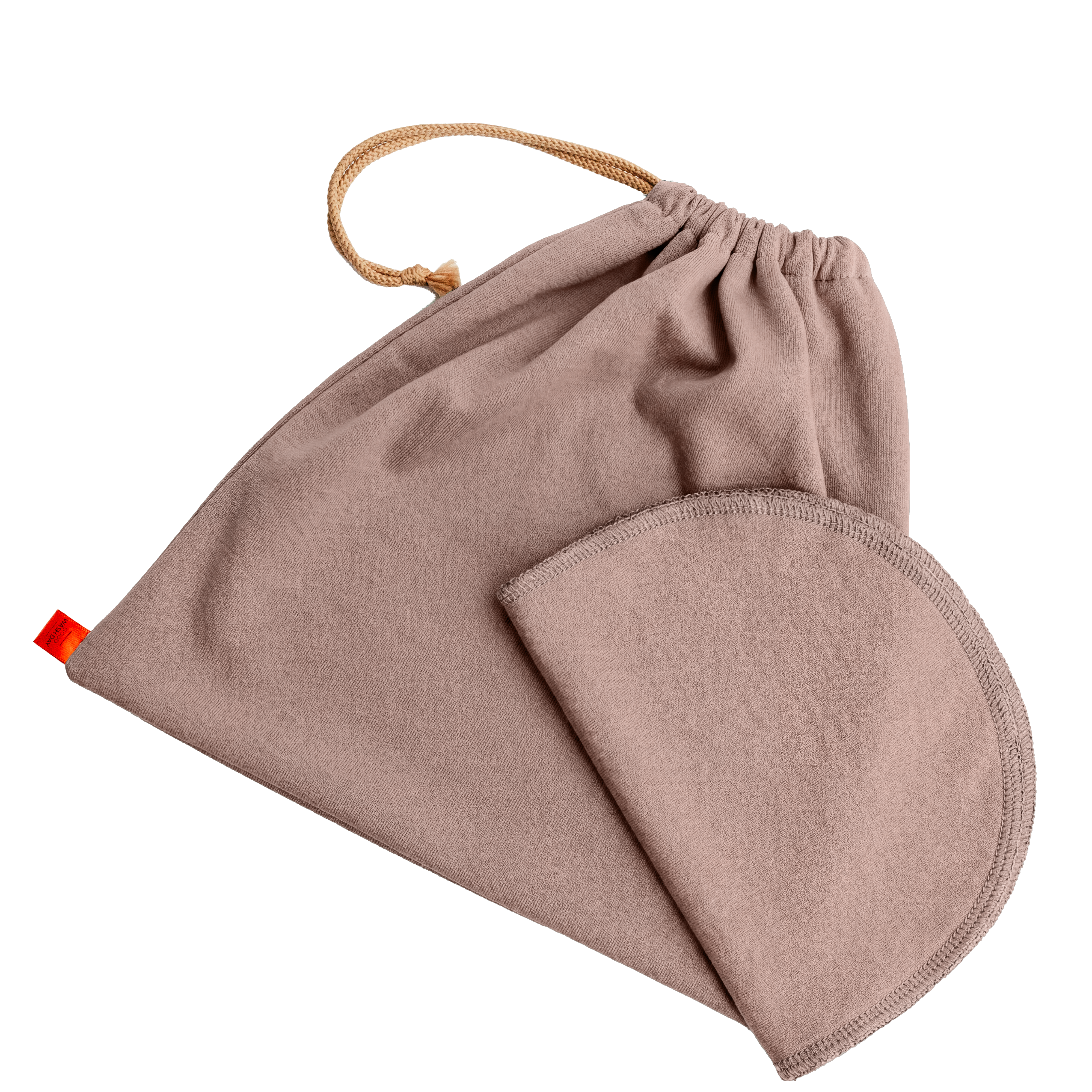 Large organic jersey cotton face cloths with matching drawstring wash bag in blush