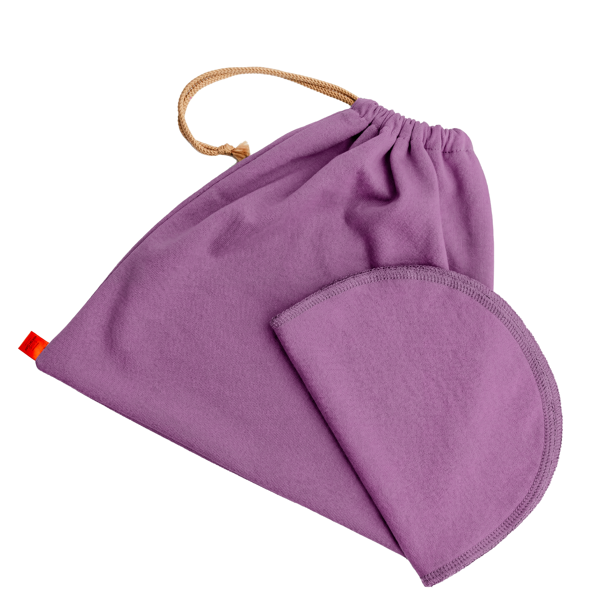 Large organic jersey cotton face cloths with matching drawstring wash bag in violet
