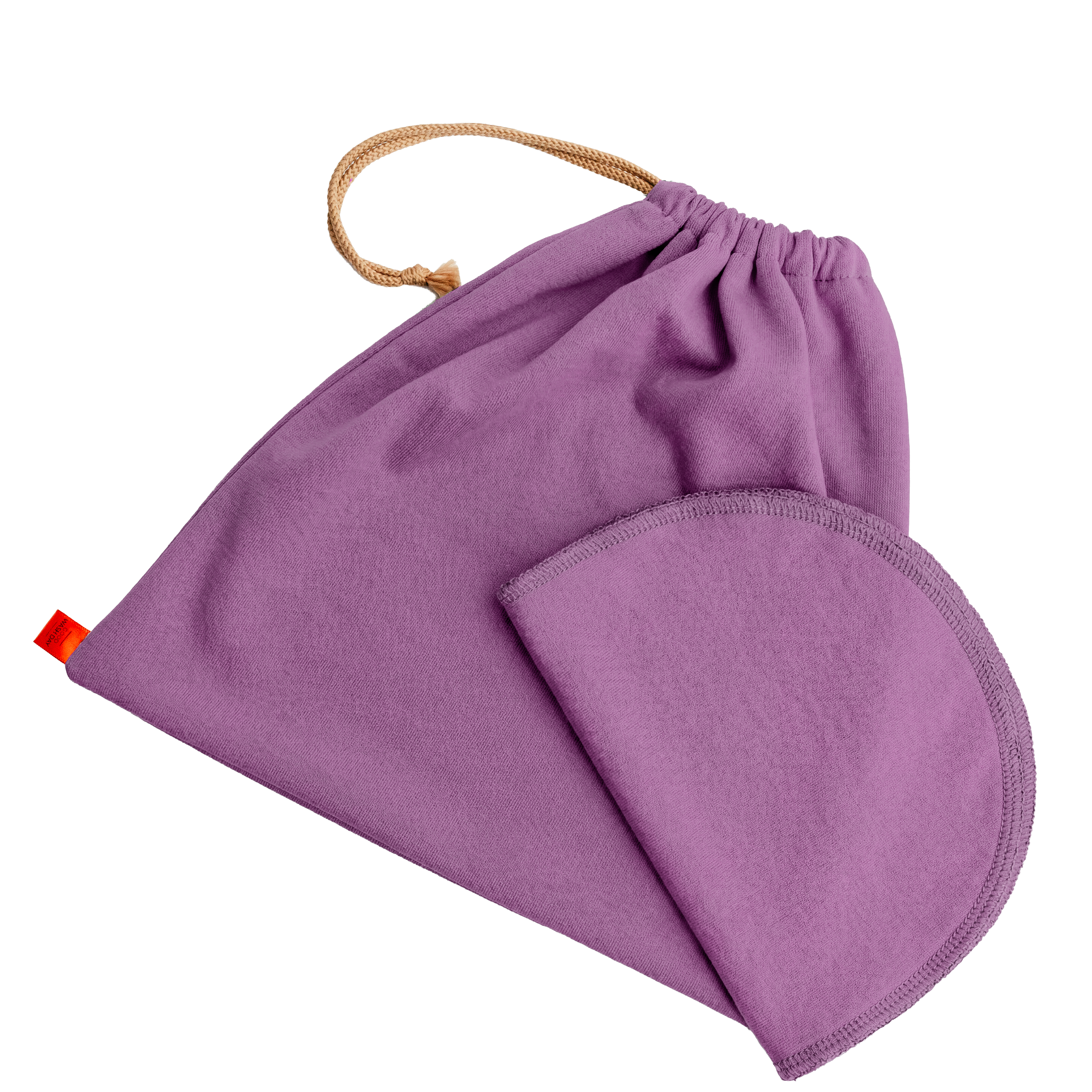 Large organic jersey cotton face cloths with matching drawstring wash bag in violet