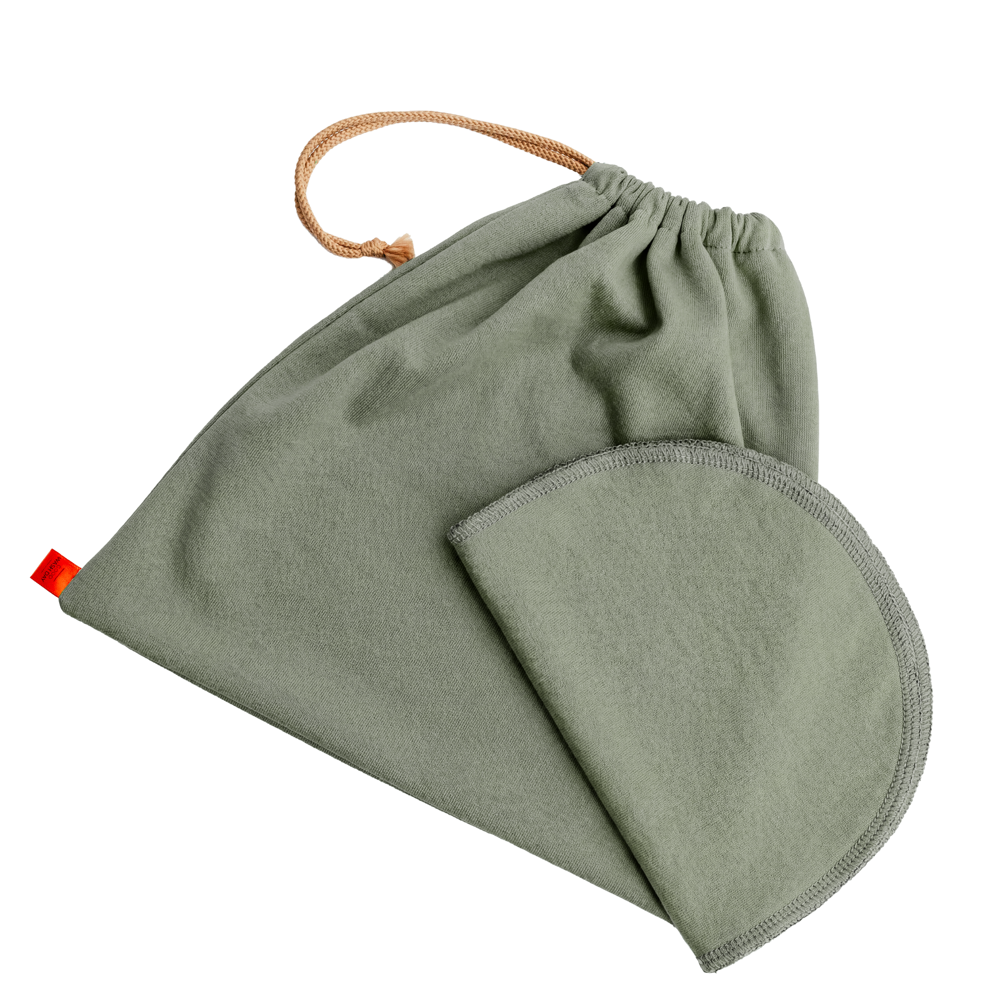 Large organic jersey cotton face cloths with matching drawstring wash bag in pastel green