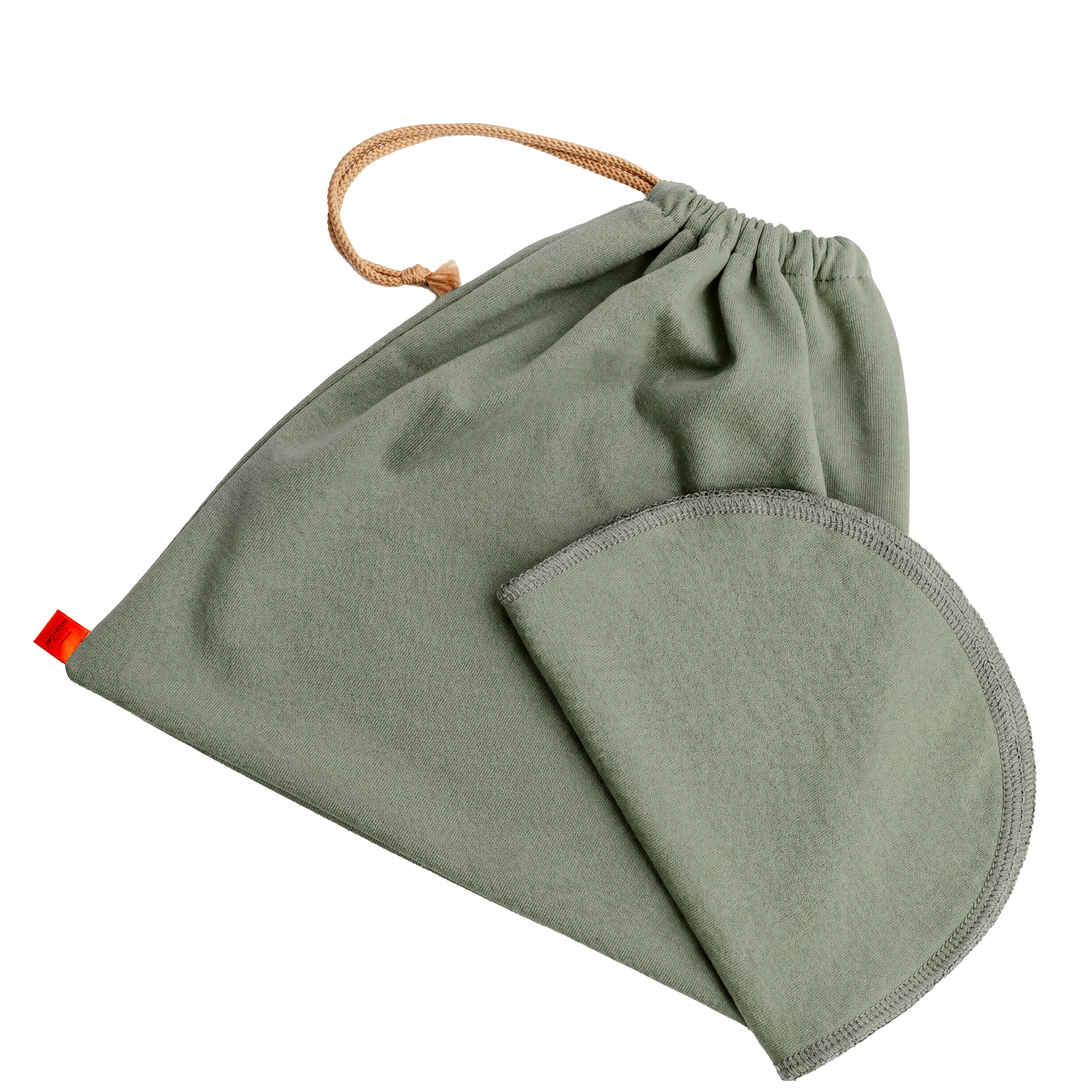 Large organic jersey cotton face cloths with matching drawstring wash bag in pastel green