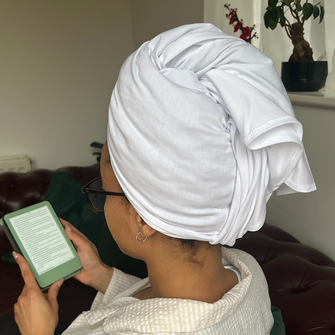 Organic jersey cotton hair towel in White