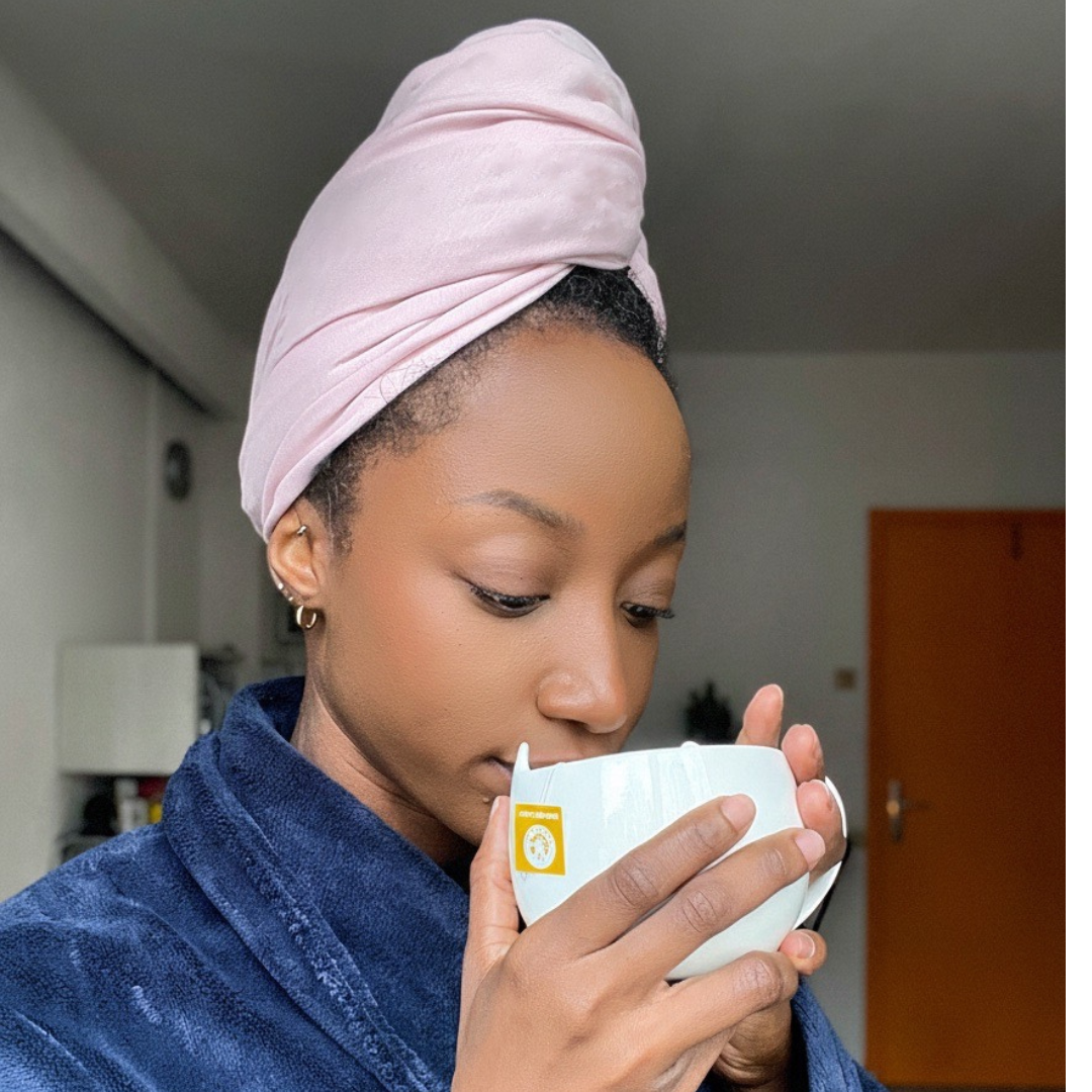 XL organic jersey cotton hair towel in Blush, designed for very long hair