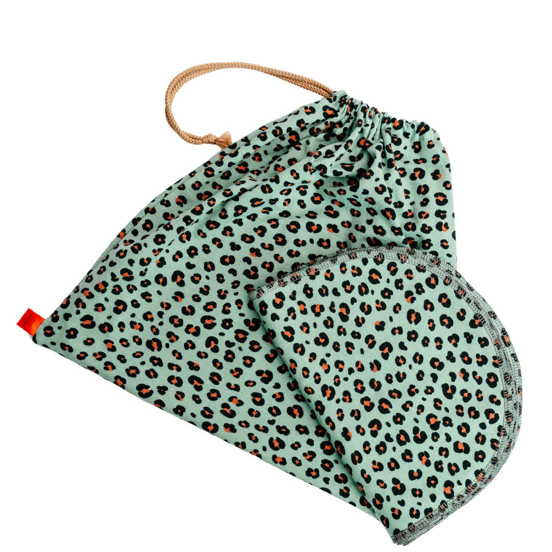 Large organic jersey cotton face cloths in mint leopard print - Good Wash Day