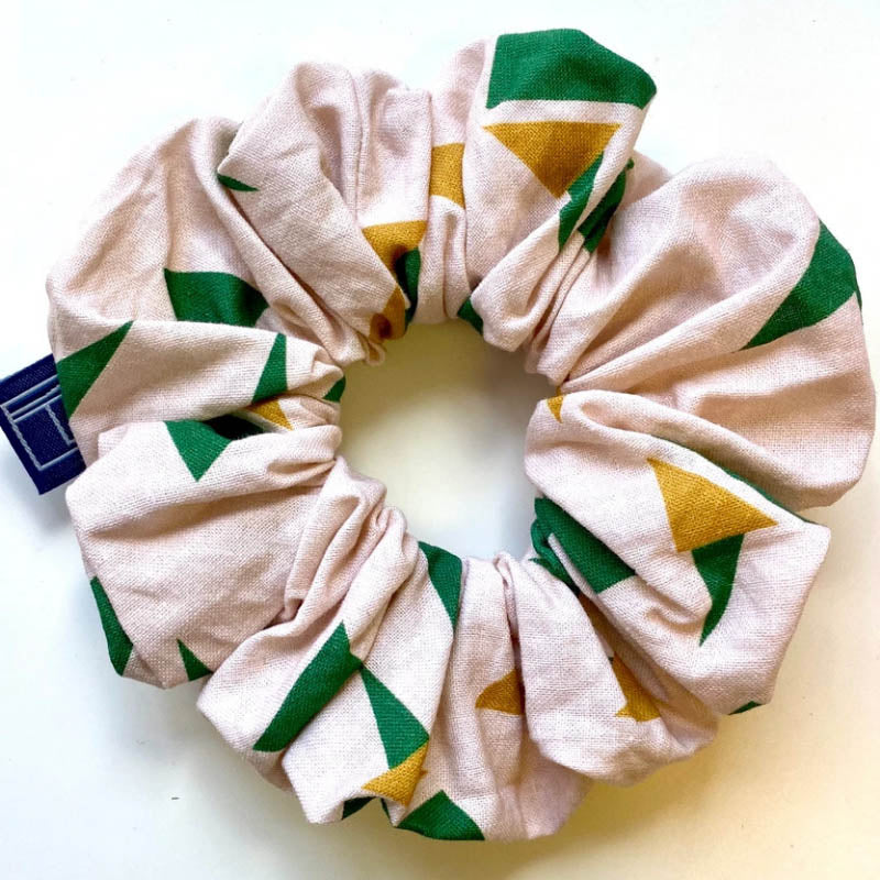 Organic cotton scrunchie in cream, green and yellow - Kate Whyley