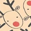 Illustration of a cartoon reindeer face with antlers and a Wrapped gift wrap on a beige background.