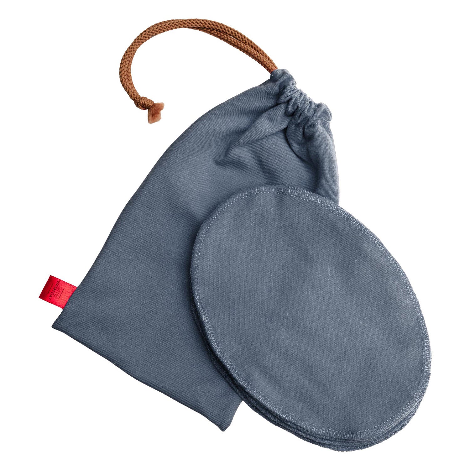 Reusable organic jersey cotton face cloths with matching drawstring wash bag in bluebell