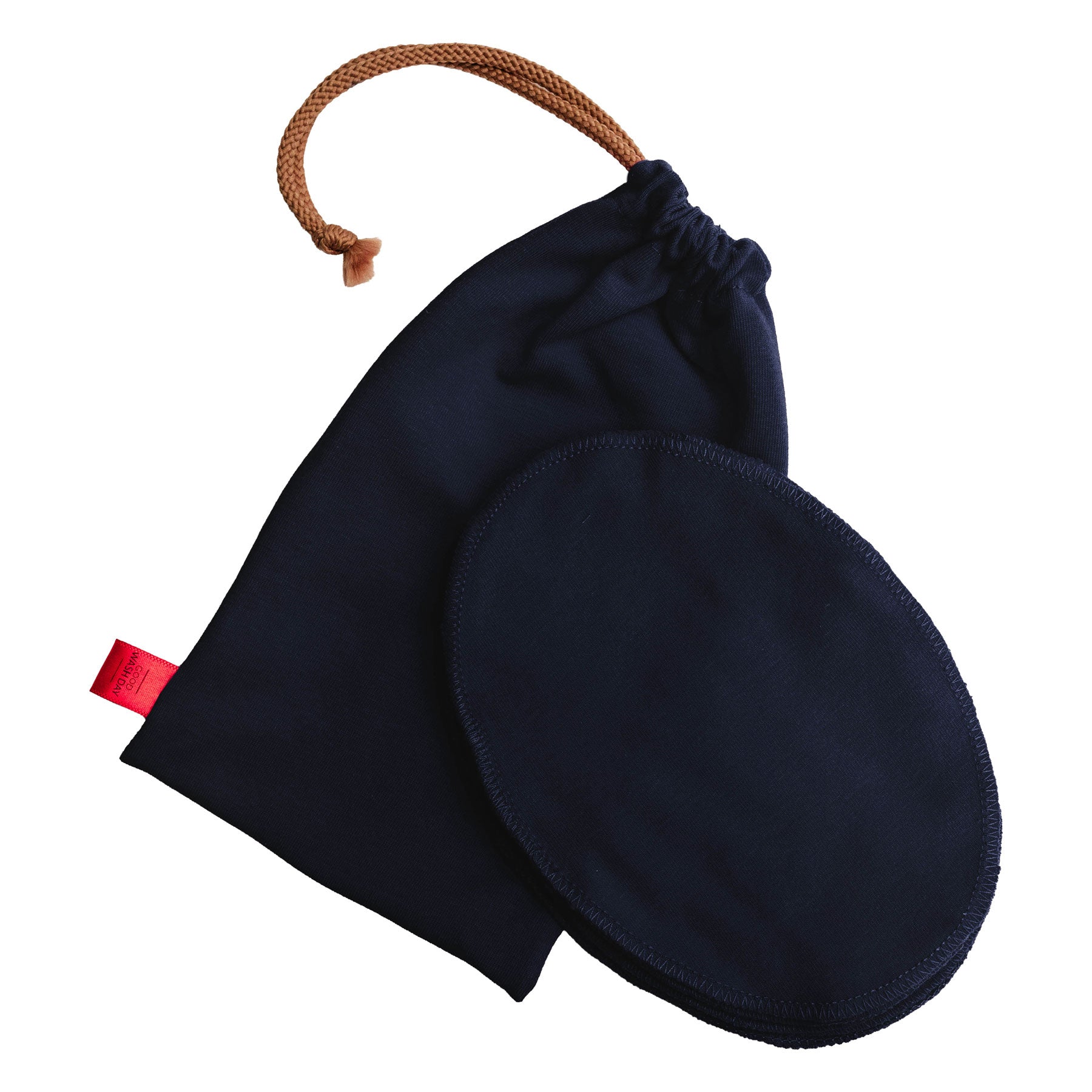 Reusable organic jersey cotton face cloths with matching drawstring wash bag in navy