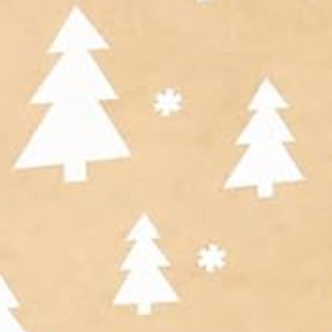 White christmas tree and snowflake shapes on a tan background.